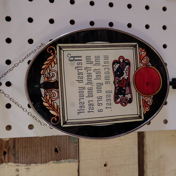 Coca-Cola stained glass hanging sign with chain 7" oval - Picture 4 of 5